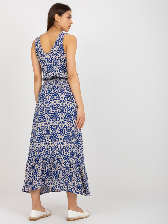 Dunkelblaue Midi-Kleid mit Muster FRESH MADE