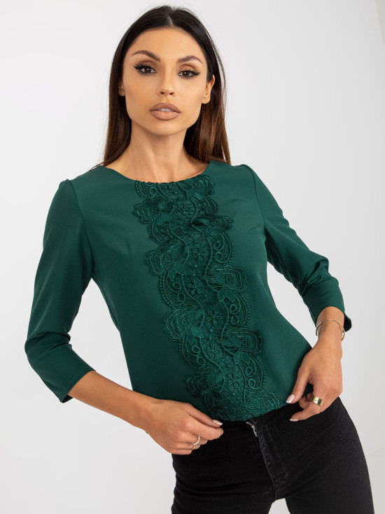 Dunkelgrüne elegante Bluse mit Spitze