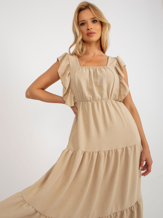 Beige Midi-Kleid mit Volant