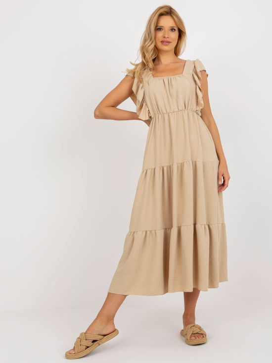 Beige Midi-Kleid mit Volant