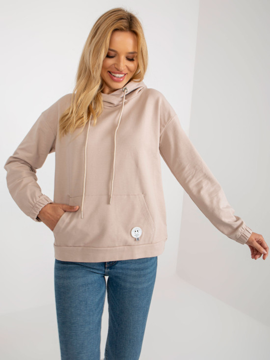 Beige Damen Kapuzenpullover aus Baumwolle