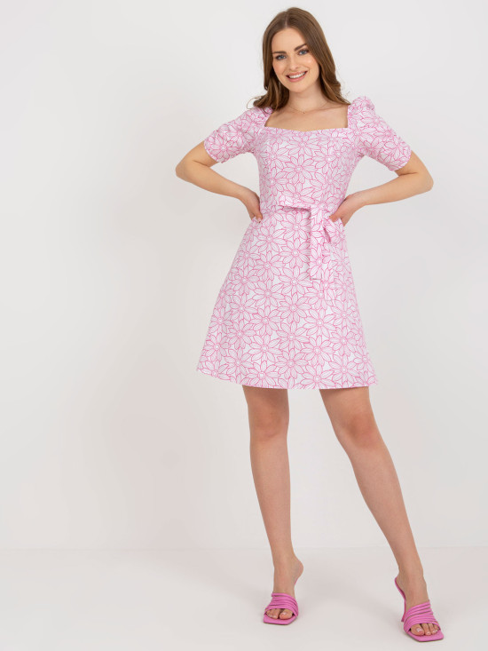 Weiß-rosa Baumwollkleid mit Blumenmuster