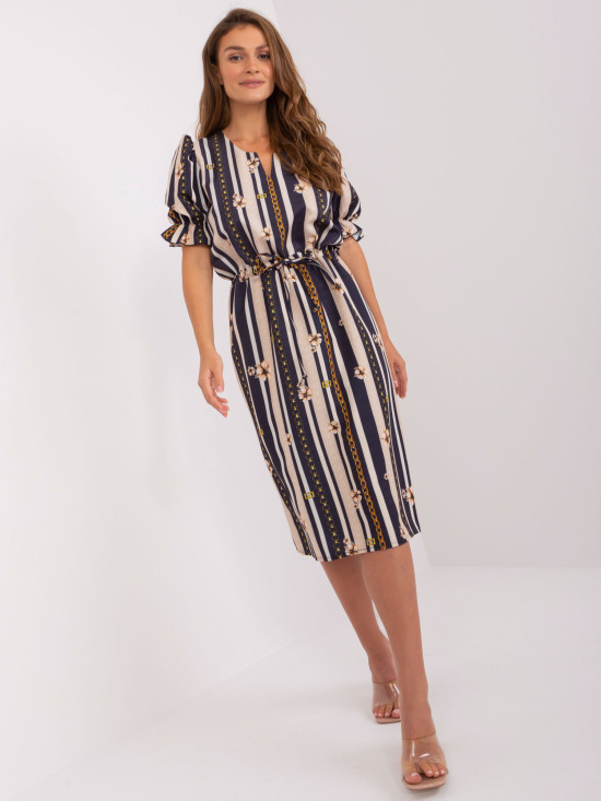 Blaue Kleid mit Druck und Puffärmeln