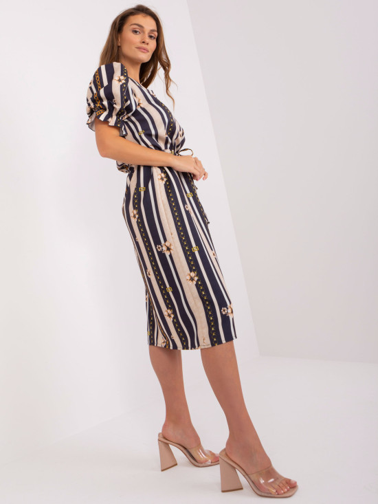 Blaue Kleid mit Druck und Puffärmeln