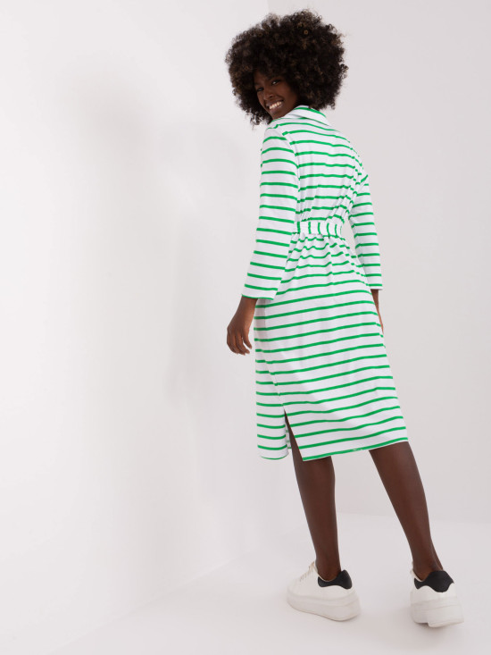 Weiß-grünes einfaches Kleid mit Kragen