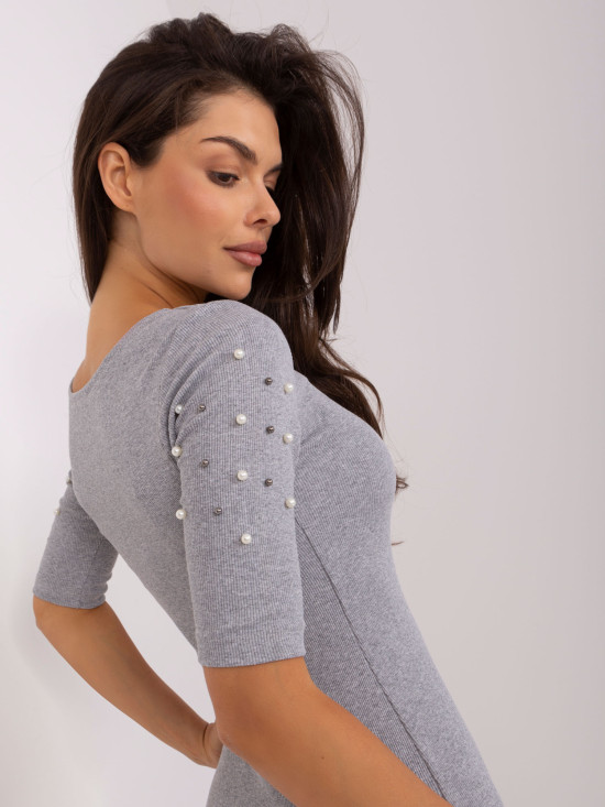 Grau Mini-Kleid mit Streifen