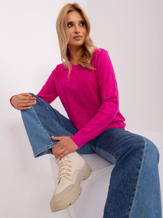 Fuchsia klassischer Pullover mit Rippbündchen