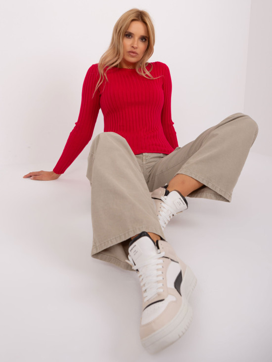 Roter Damen klassischer Pullover mit Streifen
