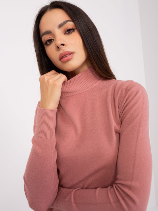 Rosa figurbetonte Strickpullover mit Rollkragen