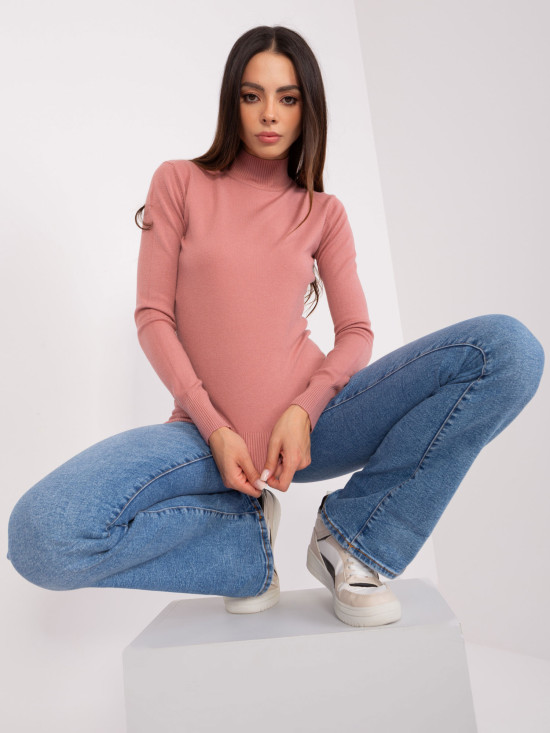 Rosa figurbetonte Strickpullover mit Rollkragen