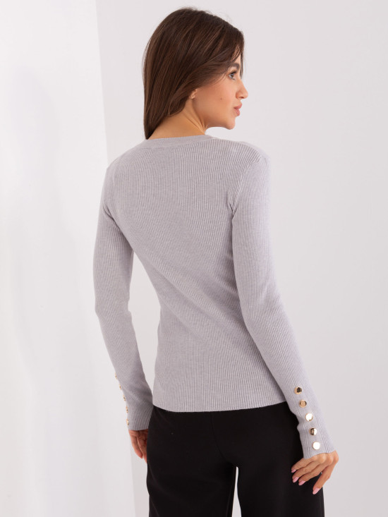 Grau klassischer Pullover mit Knöpfen an den Ärmeln