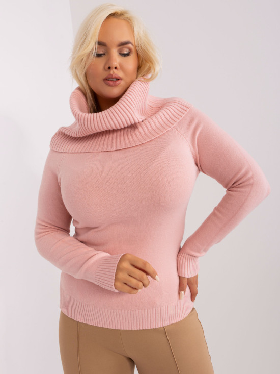 Helle rosa Plus-Size-Strickjacke mit Rippbündchen