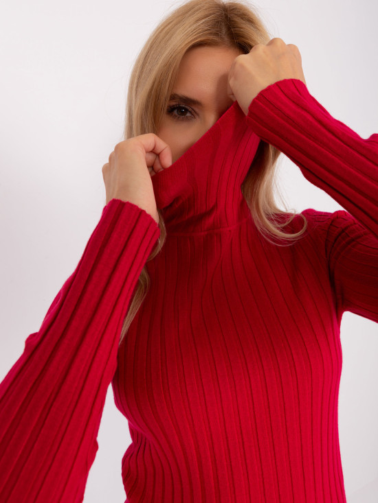 Roter Damenpullover mit Rollkragen aus Viskose