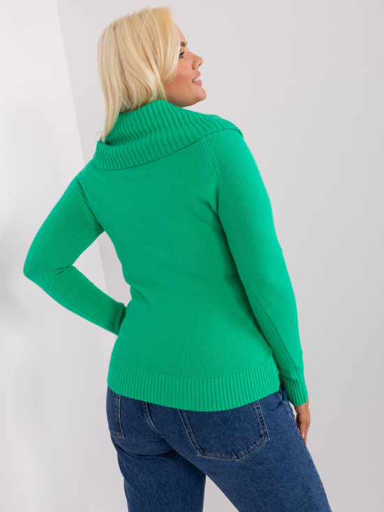 Grüner Damenpullover in Übergröße mit Rippen