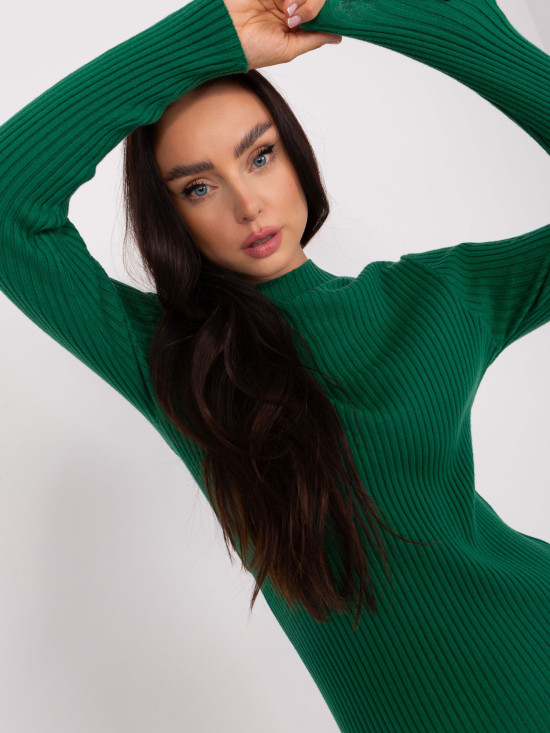 Dunkelgrünes Damen-Strickkleid mit Streifen