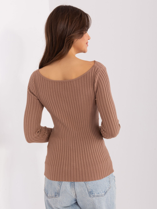 Helle braune Damenklassiker Pullover mit Ausschnitt