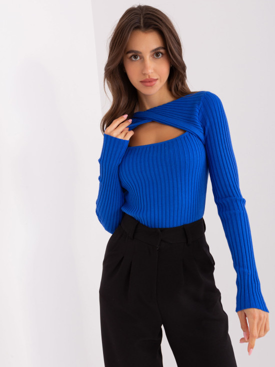 Kobaltfarbener klassischer Pullover mit langen Ärmeln