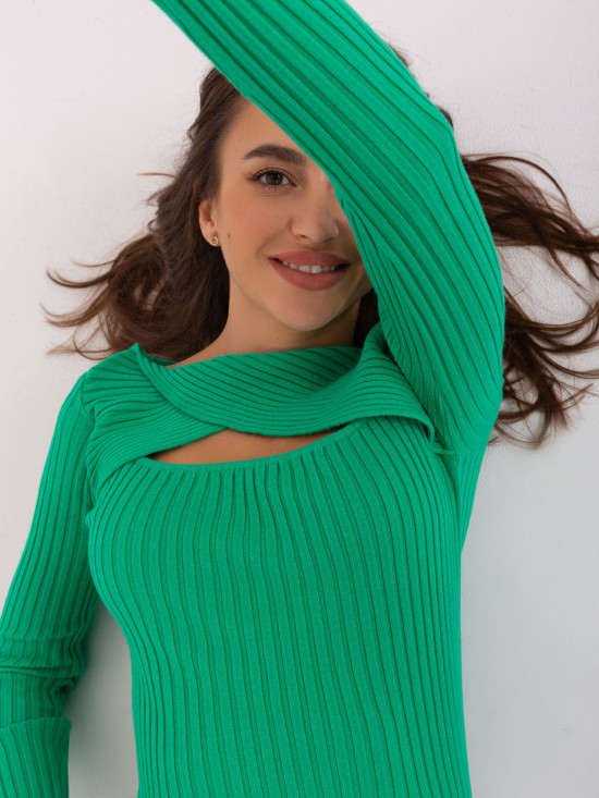 Grüner klassischer Pullover mit Ausschnitt