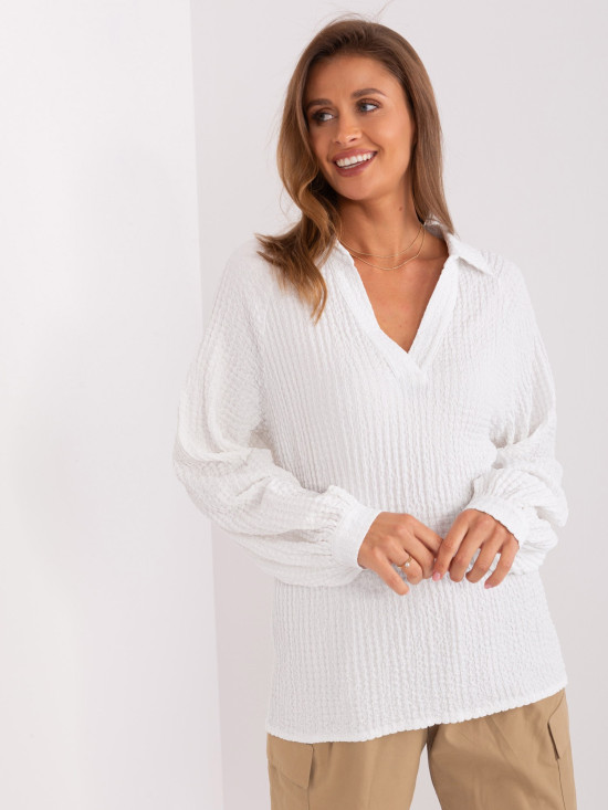 Ecru lockere Bluse mit V-Ausschnitt