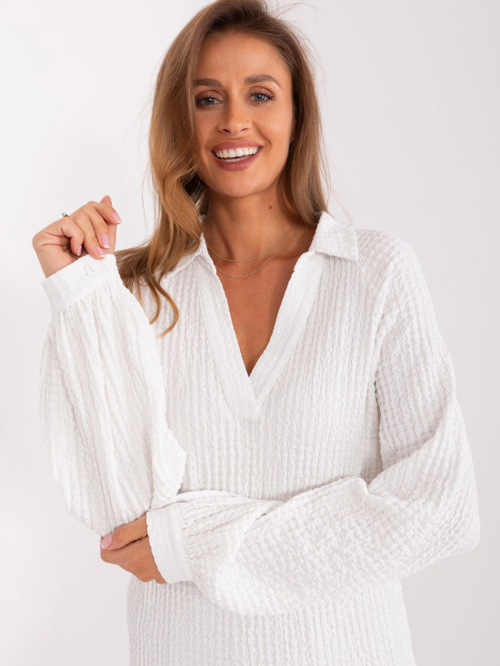 Ecru lockere Bluse mit V-Ausschnitt