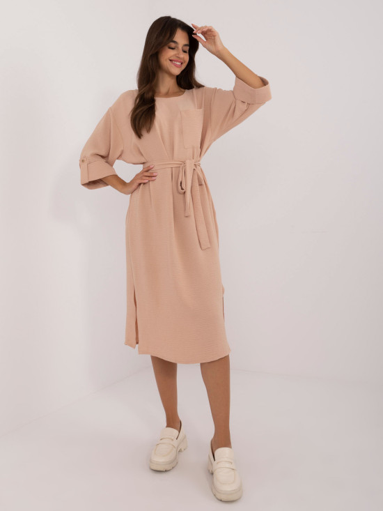 Elegantes Midi-Kleid in Camel-Farbe