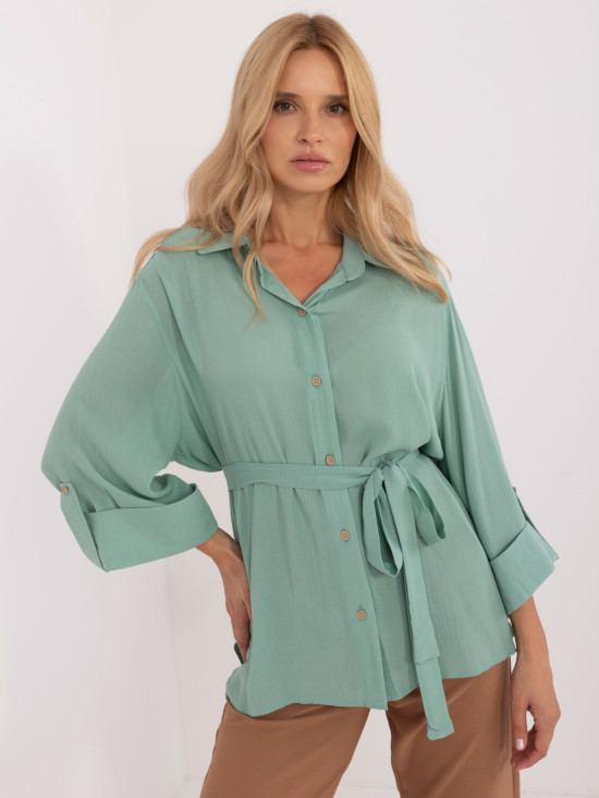 Bequeme pistazienfarbene Bluse mit 3/4-Ärmeln