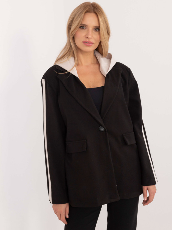 Stylische schwarze Jacke mit abnehmbarer Kapuze