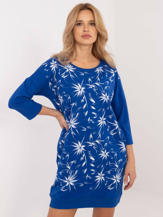 Kobaltblaues Freizeitkleid mit Blumenmuster