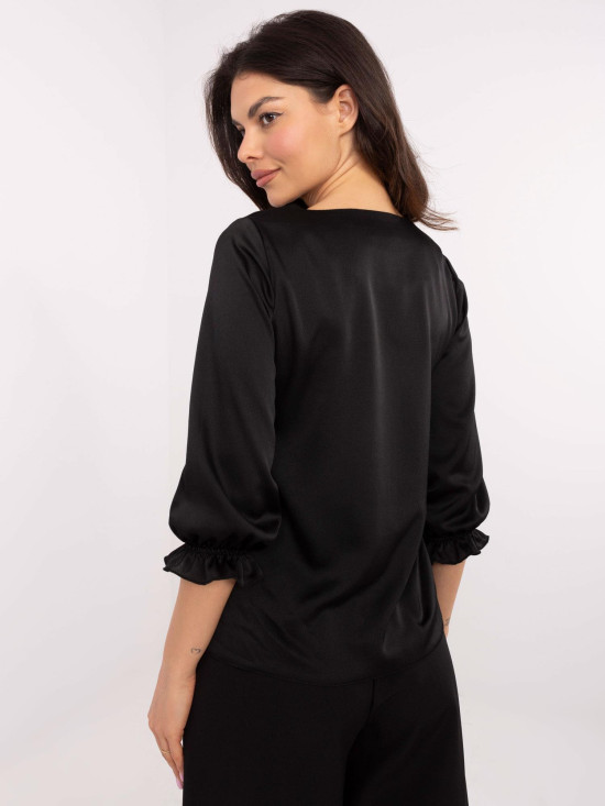 Elegante schwarze Bluse mit 3/4-Ärmeln