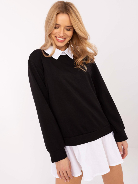 Elegante schwarze Bluse mit langen Ärmeln