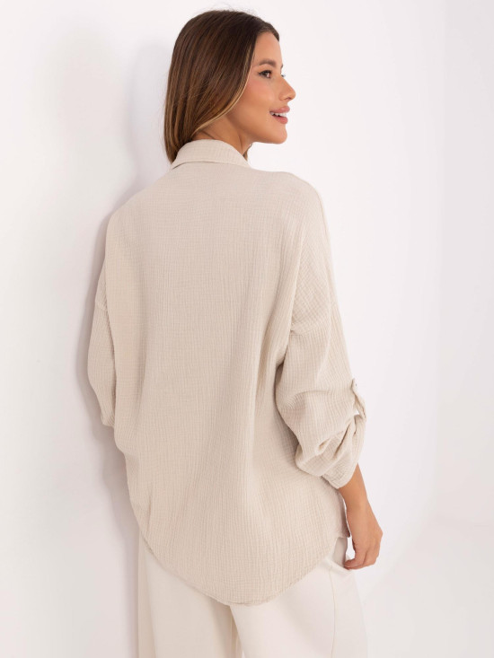 Beige Damenbluse mit langen Ärmeln