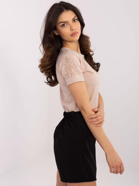 Beige T-Shirt mit kurzen Ärmeln