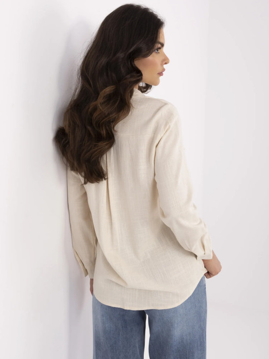 Beige klassische Bluse mit langen Ärmeln