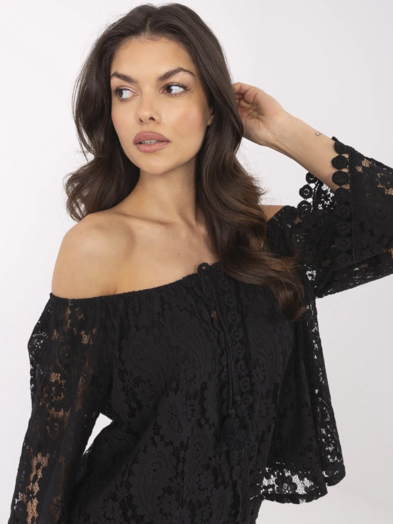 Elegante schwarze Bluse mit Spitze