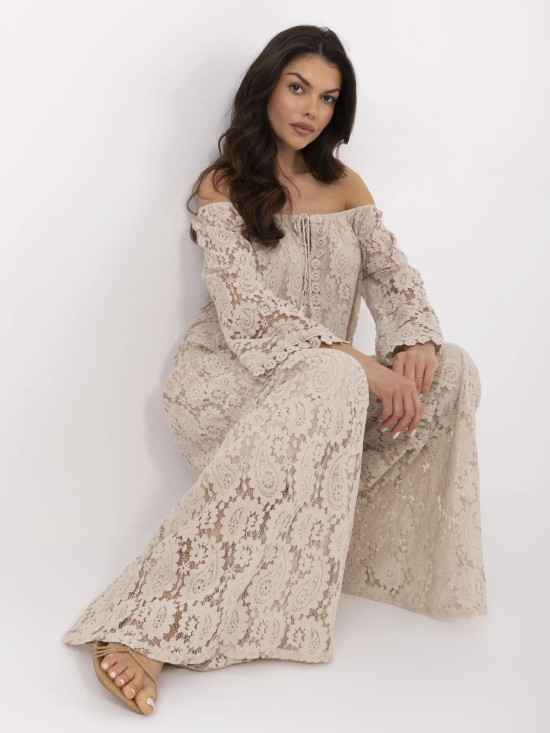 Elegante beige Hose mit Spitze