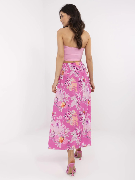 Rosa Midi-Rock mit Blumenmuster
