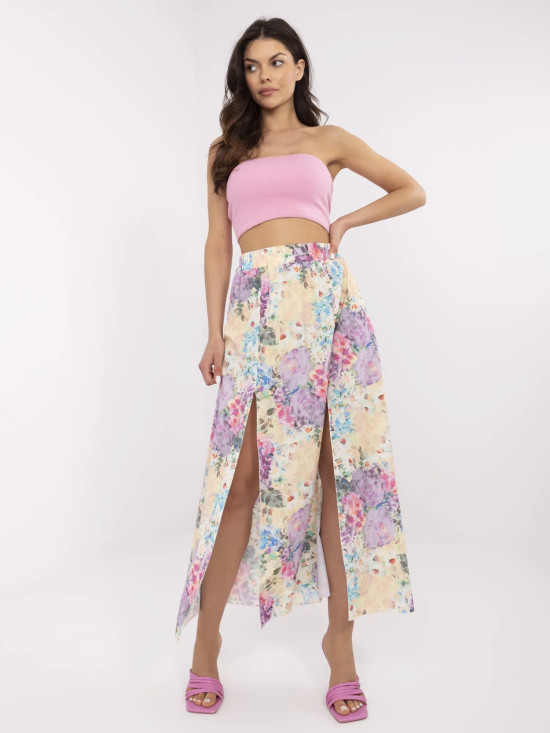 Beige Midi-Rock mit Blumenmuster