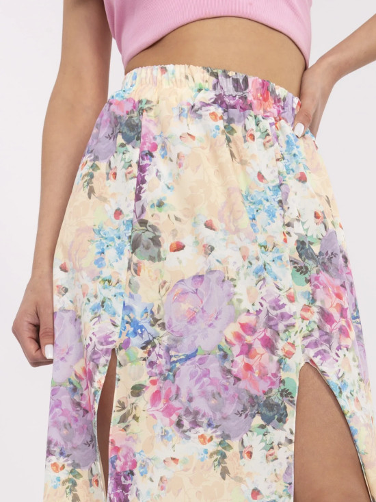 Beige Midi-Rock mit Blumenmuster