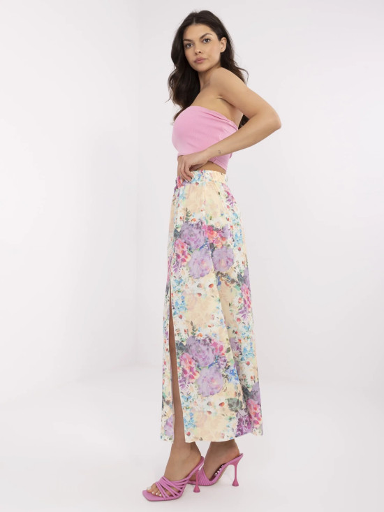 Beige Midi-Rock mit Blumenmuster