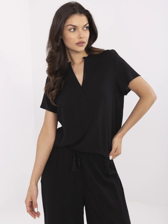 Elegante schwarze Bluse mit V-Ausschnitt