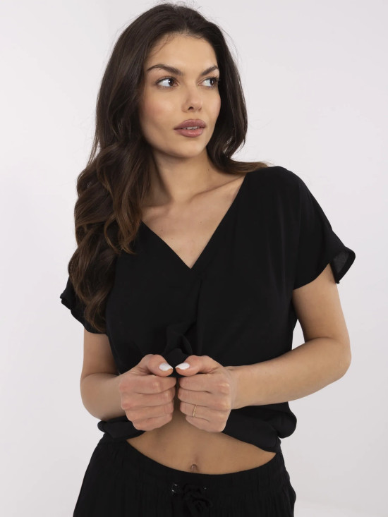 Elegante schwarze Bluse mit V-Ausschnitt