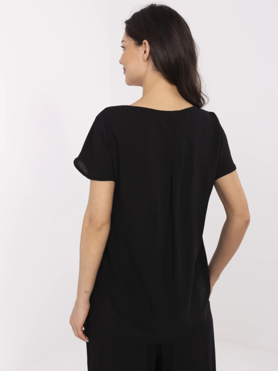 Elegante schwarze Bluse mit V-Ausschnitt