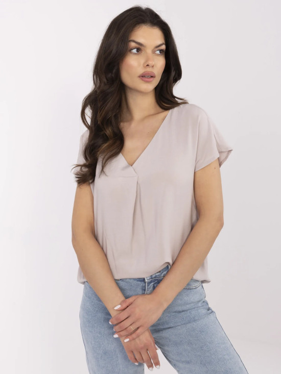 Beige Bluse mit V-Ausschnitt