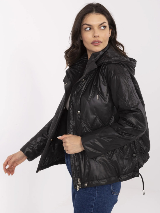 Stylische schwarze Übergangsjacke mit Kapuze