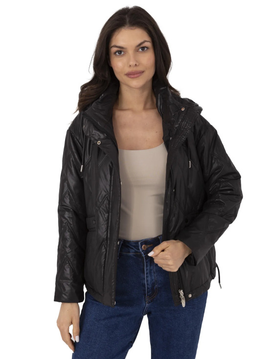 Stylische schwarze Übergangsjacke mit Kapuze