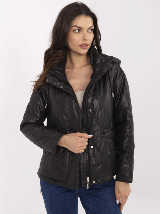 Stylische schwarze Übergangsjacke mit Kapuze