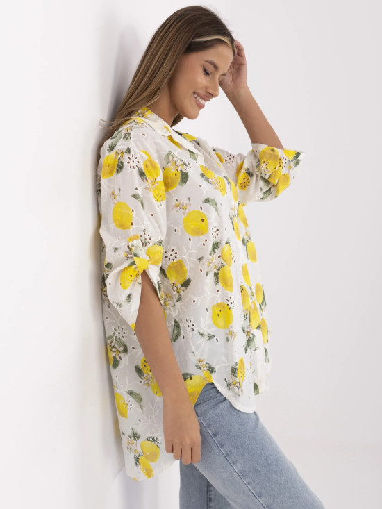 Elegante ecru Bluse mit 3/4-Ärmeln