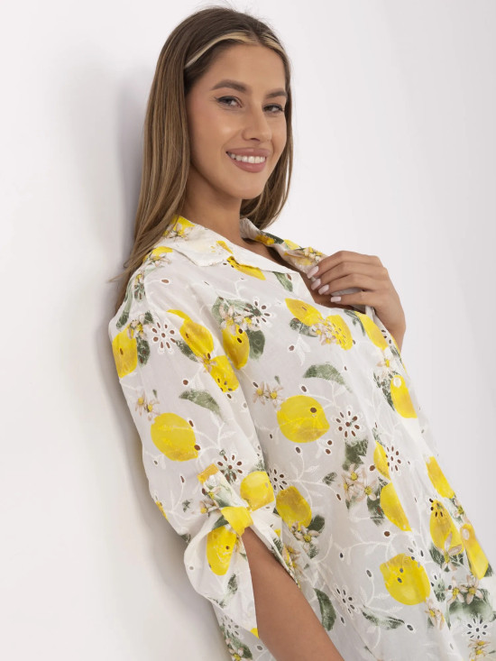 Elegante ecru Bluse mit 3/4-Ärmeln