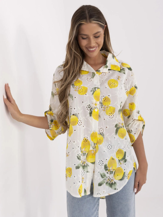 Elegante ecru Bluse mit 3/4-Ärmeln
