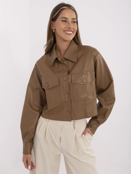 Übergangsjacke aus Kunstleder in Camel